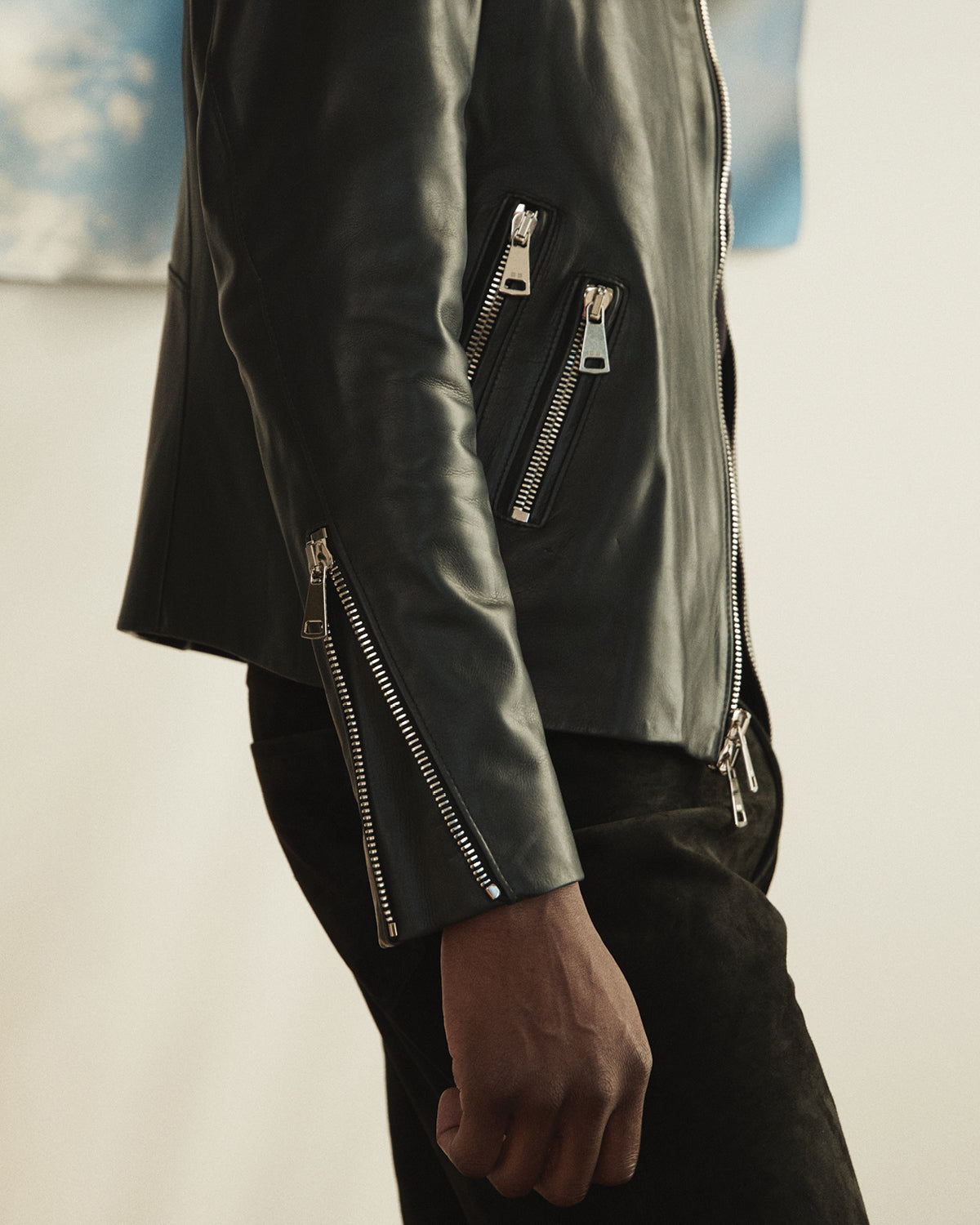 Image of a man wearing a Savas leather jacket